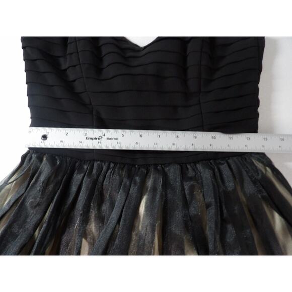 Betsey Johnson Evening Dress 6 Strapless Black Tulle Beige Sweetheart Tie Belt - Picture 9 of 12
